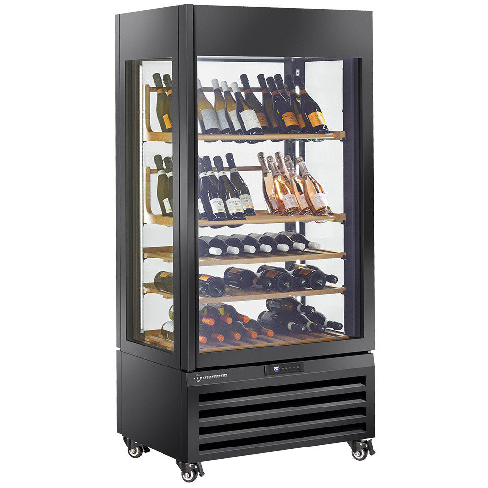 Vitrine "FULL vitrée" 600 Lt., 1 niveau + 4 étagères, ventilée - WINE - NOIR - Diamond