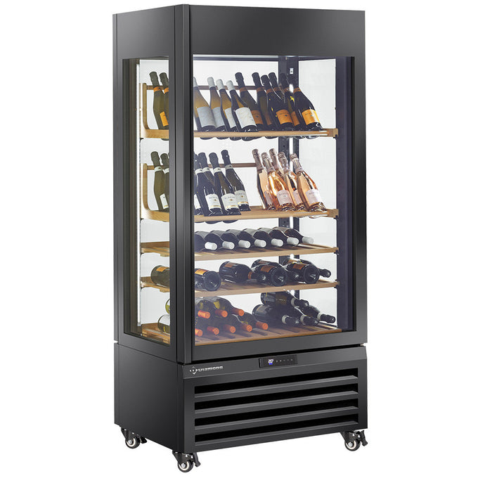 Vitrine "FULL vitrée" 600 Lt., 1 niveau + 4 étagères, ventilée - WINE - NOIR - Diamond