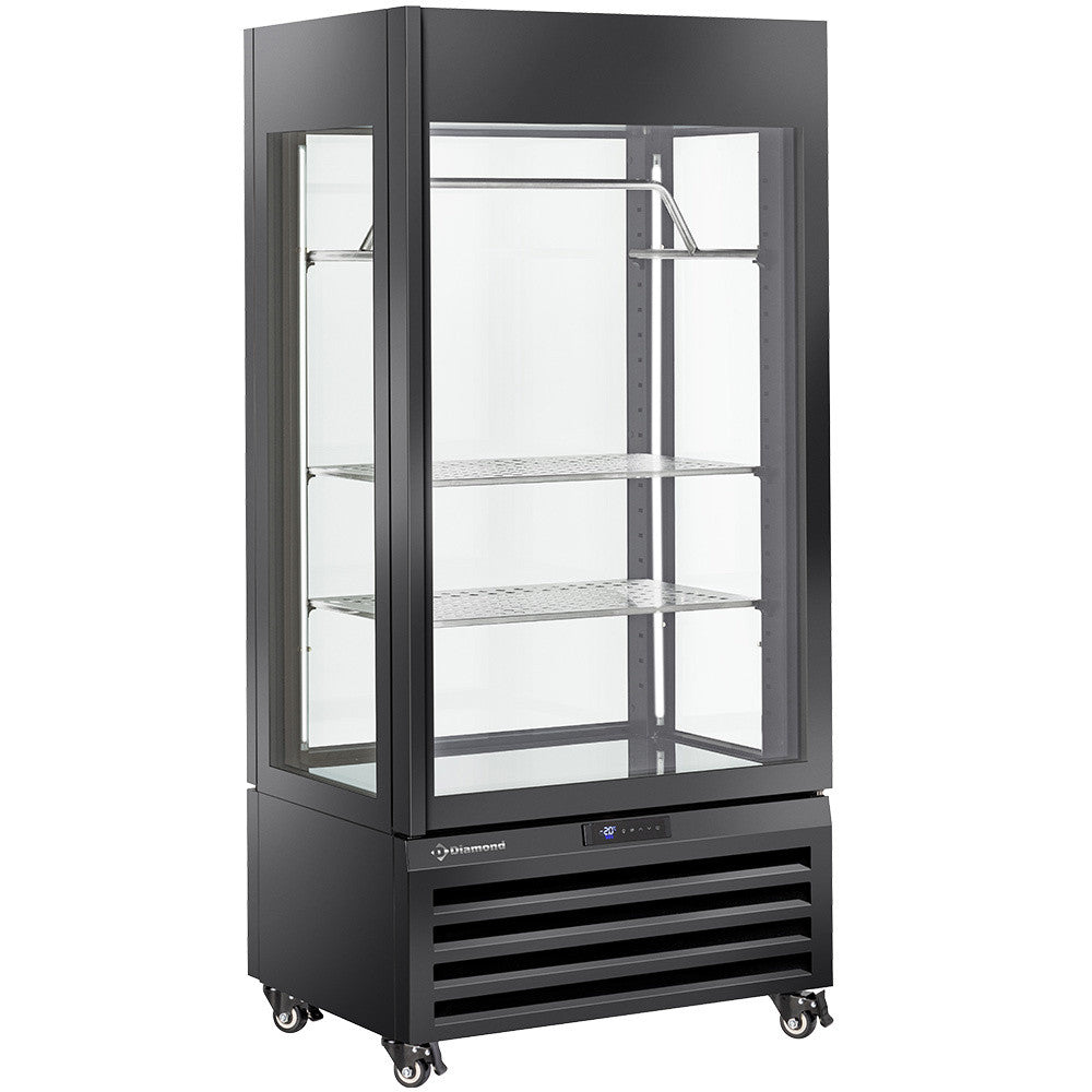 Vitrine "FULL vitrée" 600 Lt., 2 étagères & barre à viande, ventilée - MEAT - NOIR - Diamond
