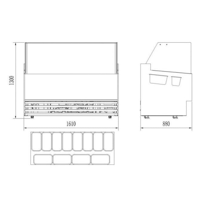 Vitrine à crème glacée Borneo 12x5l - L 1610 x P 880 x H 1300 mm - Combisteel