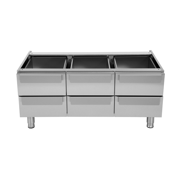 Soubassement inox 6 tiroirs pour appareils gamme 700 - L 1200 x P 700 x H 600 mm - Unninox