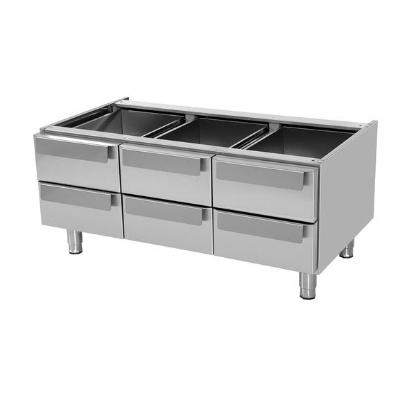 Soubassement inox 6 tiroirs pour appareils gamme 700 - L 1200 x P 700 x H 600 mm - Unninox