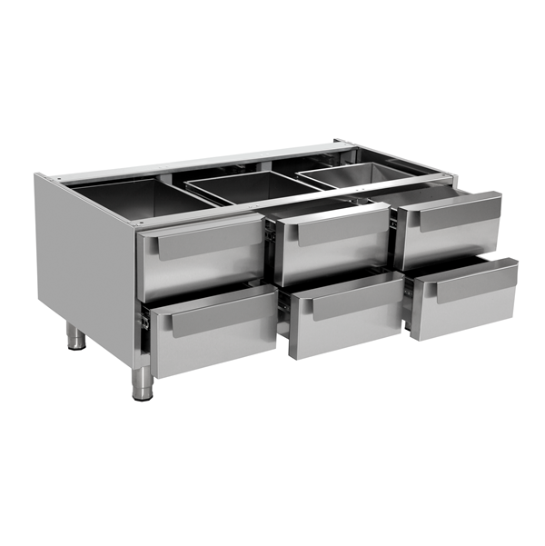 Soubassement inox 6 tiroirs pour appareils gamme 700 - L 1200 x P 700 x H 600 mm - Unninox