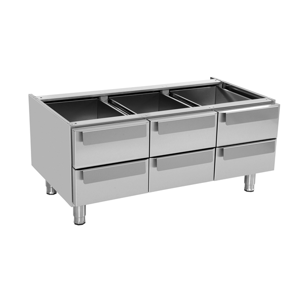 Soubassement inox 6 tiroirs pour appareils gamme 700 - L 1200 x P 700 x H 600 mm - Unninox