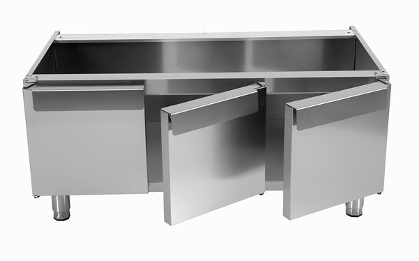 Soubassement inox avec portes pour appareils gamme 700 - L 1200 x P 700 x H 600 mm - Unninox