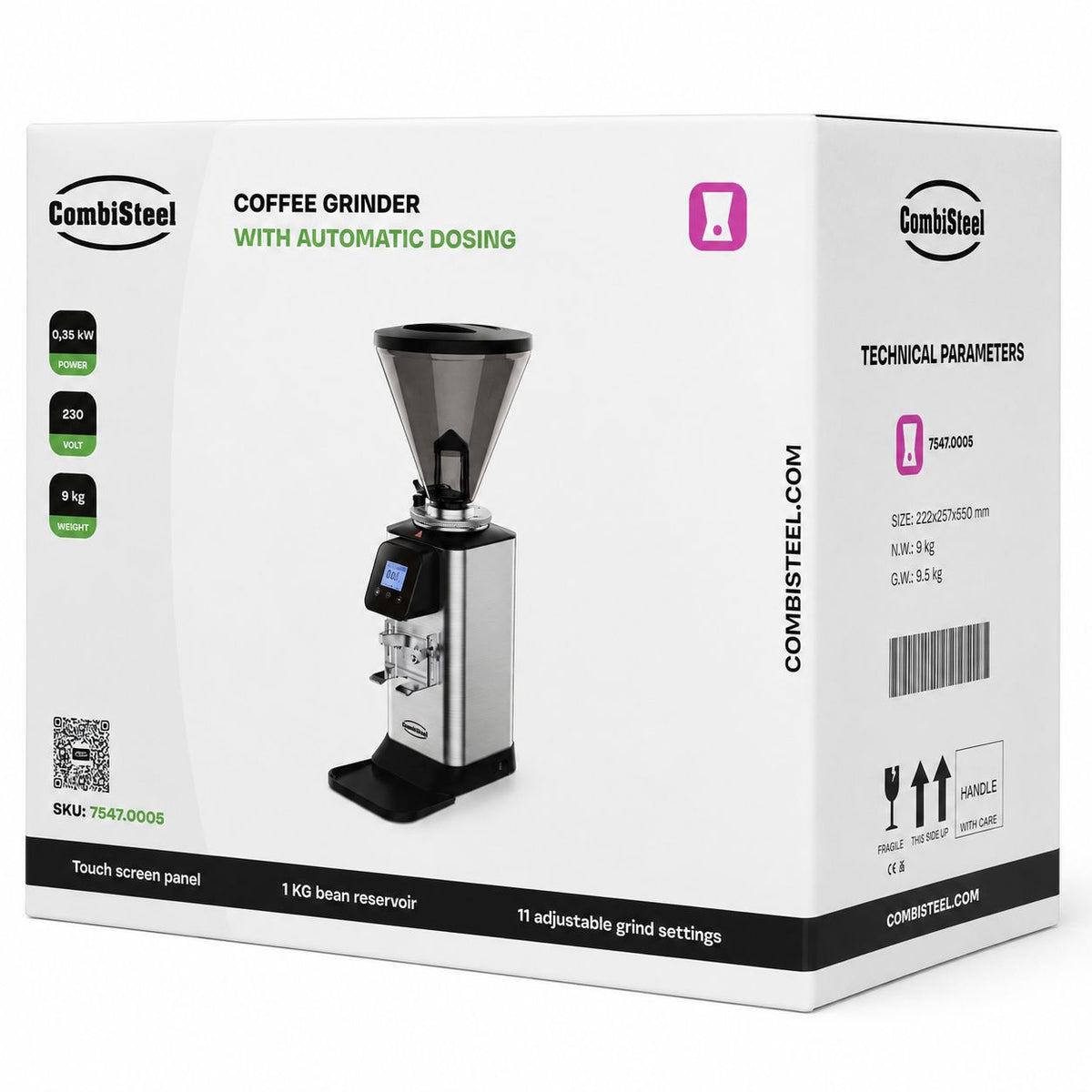 Moulin à café 1 kg à dosage automatique - L 1100 x P 257 x H 550 mm - Combisteel