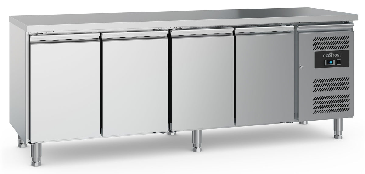 Table réfrigérée positive 4 portes, 4 grilles GN 1/1, profondeur 700 mm - L 2230 x P 700 x H 850 mm - Combisteel