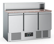 Table de préparation pizza réfrigérée 3 portes, 8 bacs GN 1/6, dessus granit - L 1365 x P 700 x H 1075 mm - Combisteel