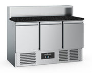 Table de préparation pizza réfrigérée 3 portes, 8 bacs GN 1/6, granit noir - L 1365 x P 700 x H 1075 mm - Combisteel