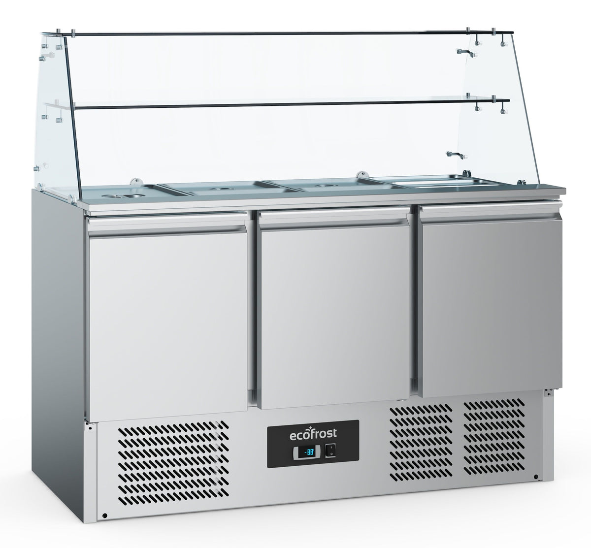 Saladette réfrigérée 3 portes avec vitre, 4 bacs GN 1/1 - L 1365 x P 700 x H 850 mm - Combisteel
