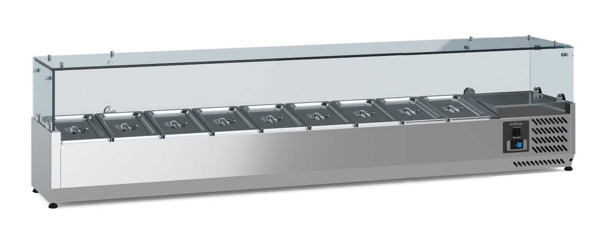 Puits réfrigéré à poser pour 9 bacs GN 1/3, longueur 2000 mm - L 2000 x P 395 x H 435 mm - Combisteel