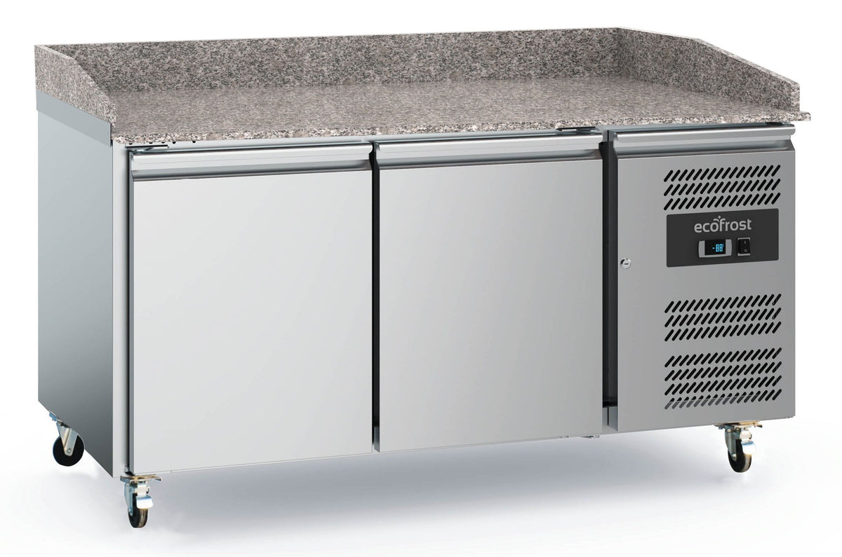 Table de préparation pizza réfrigérée 2 portes, grilles 600 x 400, dessus granit - Combisteel