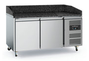 Table de préparation pizza réfrigérée 2 portes sur roues, grilles 600 x 400, granit noir - Combisteel