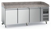 Table de préparation pizza réfrigérée 3 portes, grilles 600 x 400, dessus granit - Combisteel