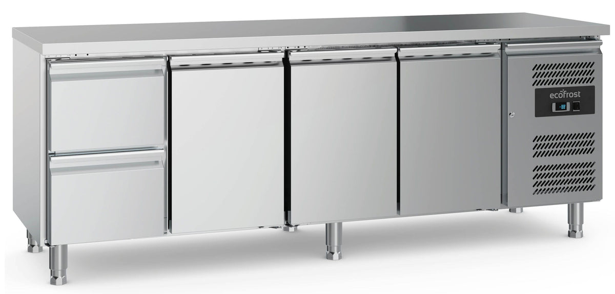 Table réfrigérée profondeur 700, 3 portes et 2 tiroirs - L 2230 x P 700 x H 850 mm - Combisteel