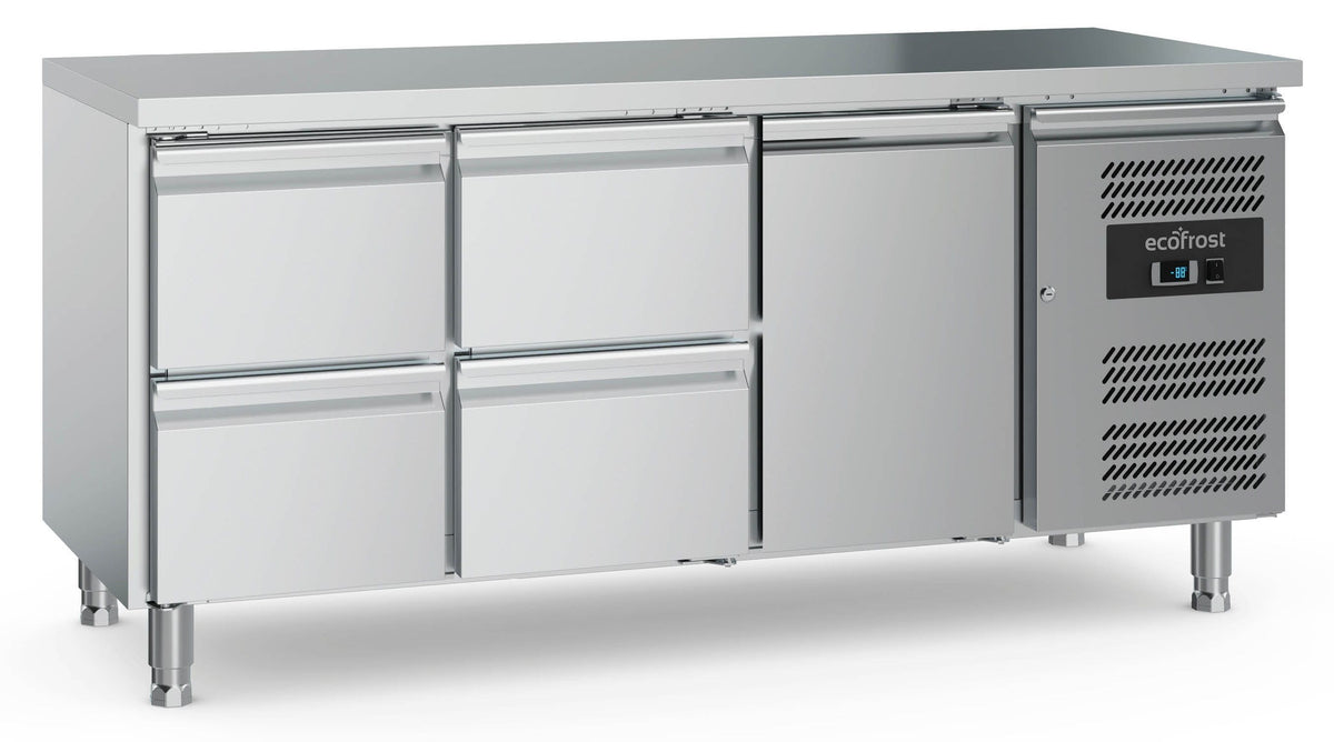 Table réfrigérée profondeur 700, 1 porte et 4 tiroirs - L 1795 x P 700 x H 850 mm - Combisteel