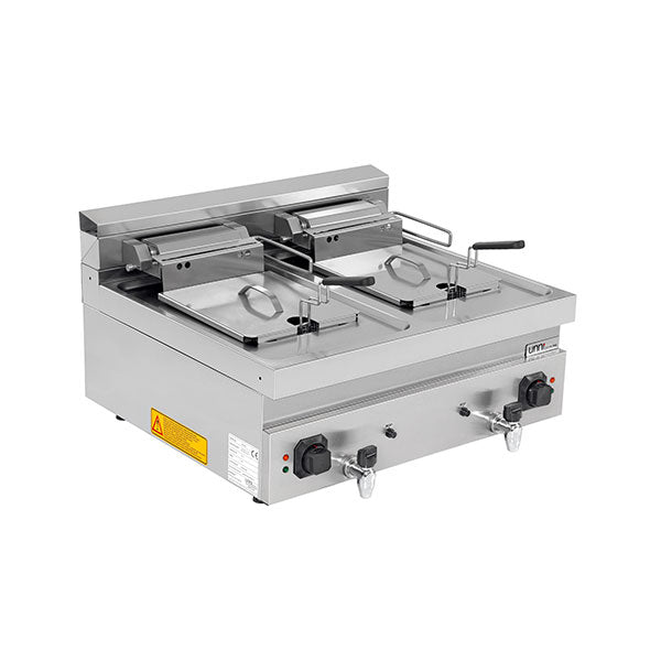 Friteuse électrique à poser 2 cuves 2 x 12 L - L 800 x P 700 x H 300 mm - 18 kW 400 V - Unninox