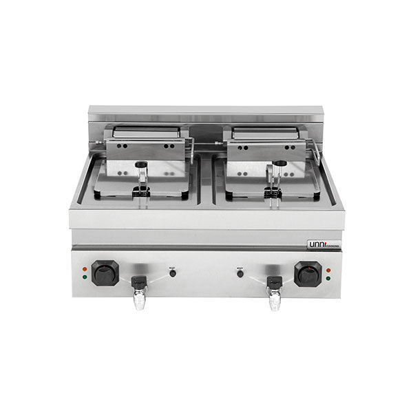 Friteuse électrique à poser 2 cuves 2 x 12 L - L 800 x P 700 x H 300 mm - 18 kW 400 V - Unninox