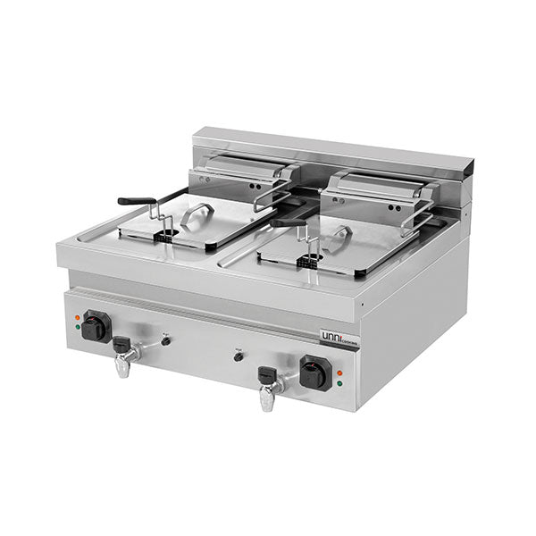 Friteuse électrique à poser 2 cuves 2 x 12 L - L 800 x P 700 x H 300 mm - 18 kW 400 V - Unninox