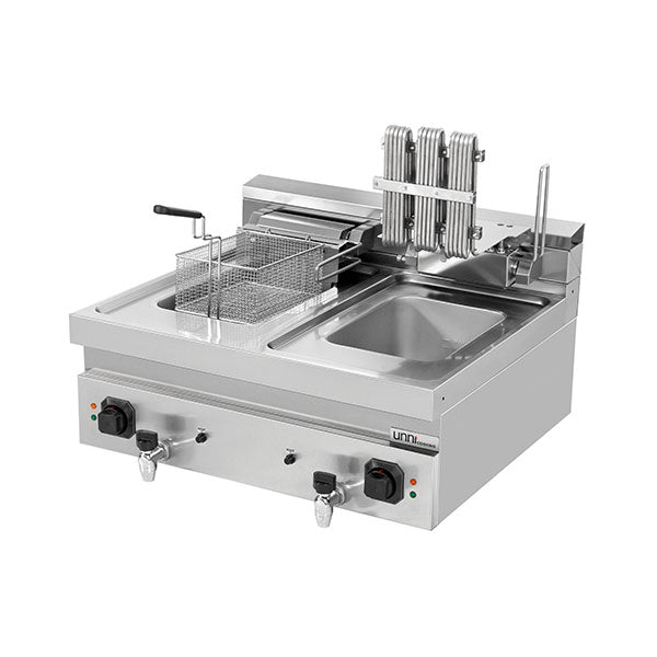 Friteuse électrique à poser 2 cuves 2 x 12 L - L 800 x P 700 x H 300 mm - 18 kW 400 V - Unninox
