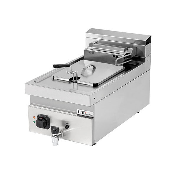 Friteuse électrique à poser 1 cuve 12 L - L 400 x P 700 x H 300 mm - 9 kW 400 V - Unninox