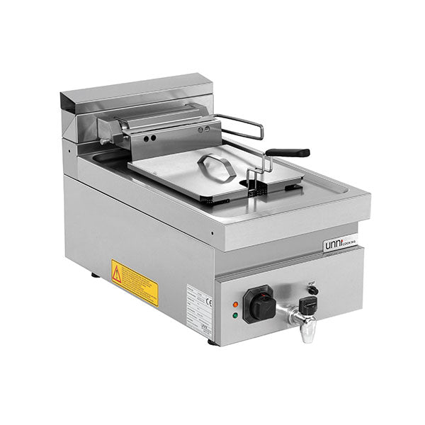 Friteuse électrique à poser 1 cuve 12 L - L 400 x P 700 x H 300 mm - 9 kW 400 V - Unninox