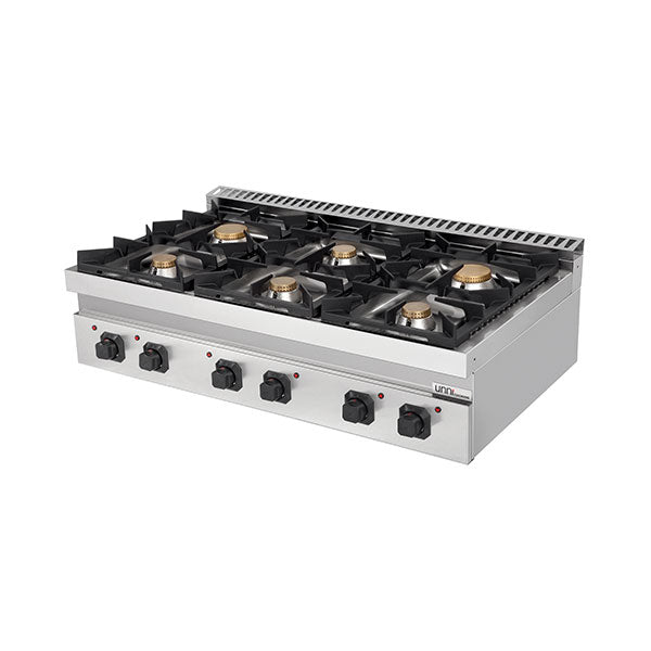 Fourneau gaz à poser 6 feux vifs - 44 kW - L 1200 x P 700 x H 300 mm - Unninox