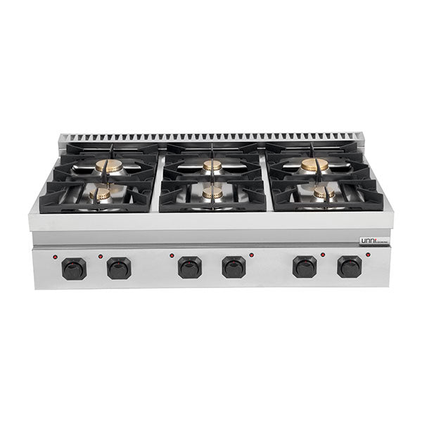 Fourneau gaz à poser 6 feux vifs - 44 kW - L 1200 x P 700 x H 300 mm - Unninox
