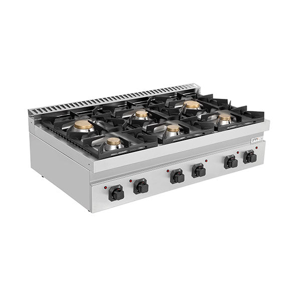 Fourneau gaz à poser 6 feux vifs - 44 kW - L 1200 x P 700 x H 300 mm - Unninox