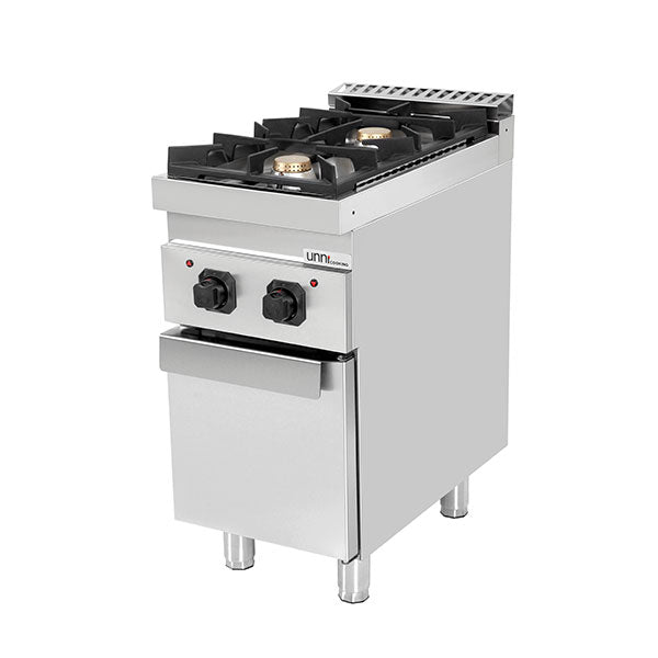 Fourneau gaz sur meuble avec portes 2 feux vifs - 13 kW - L 400 x P 700 x H 850 mm - Unninox