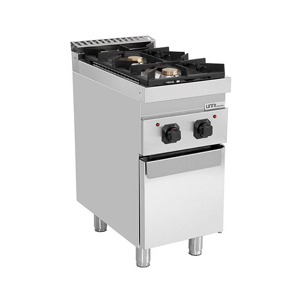 Fourneau gaz sur meuble avec portes 2 feux vifs - 13 kW - L 400 x P 700 x H 850 mm - Unninox