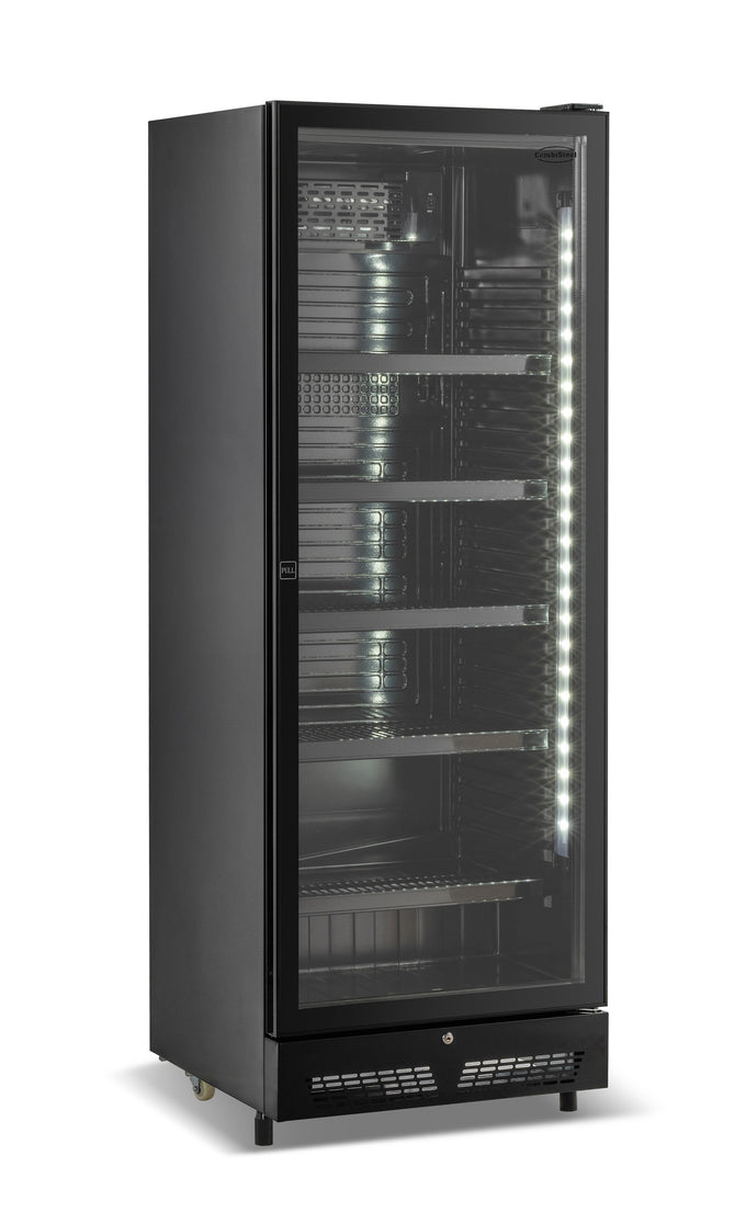 Armoire réfrigérée positive SVE 450 noir 1 porte en verre 400 litres Combisteel - Frigo professionnel vitré professionnel CHR - matériel cuisine pro - Cuistéo