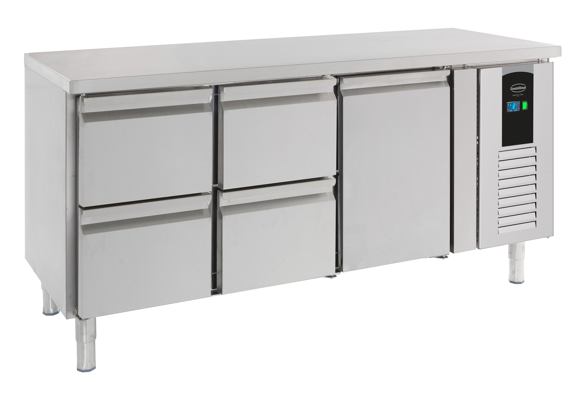 Table réfrigérée positive 1 porte et 4 tiroirs Energy line Gamme 700 1795x700x860 mm Inox Combisteel - Table réfrigérée positive professionnel CHR - matériel cuisine pro - Cuistéo