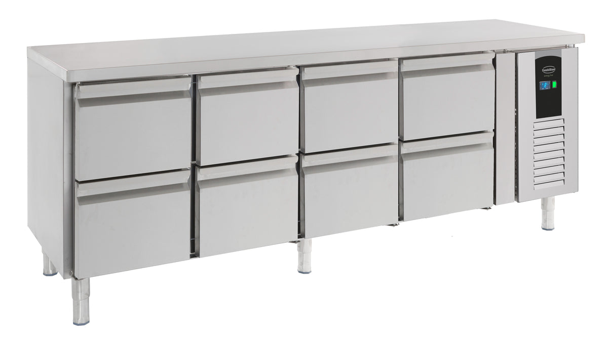 Table réfrigérée positive 8 tiroirs Energy line couleur en acier inoxydable 2230x700x860 mm 0.3 kw 393 l Comb Combisteel - Table réfrigérée positive professionnel CHR - matériel cuisine pro - Cuistéo