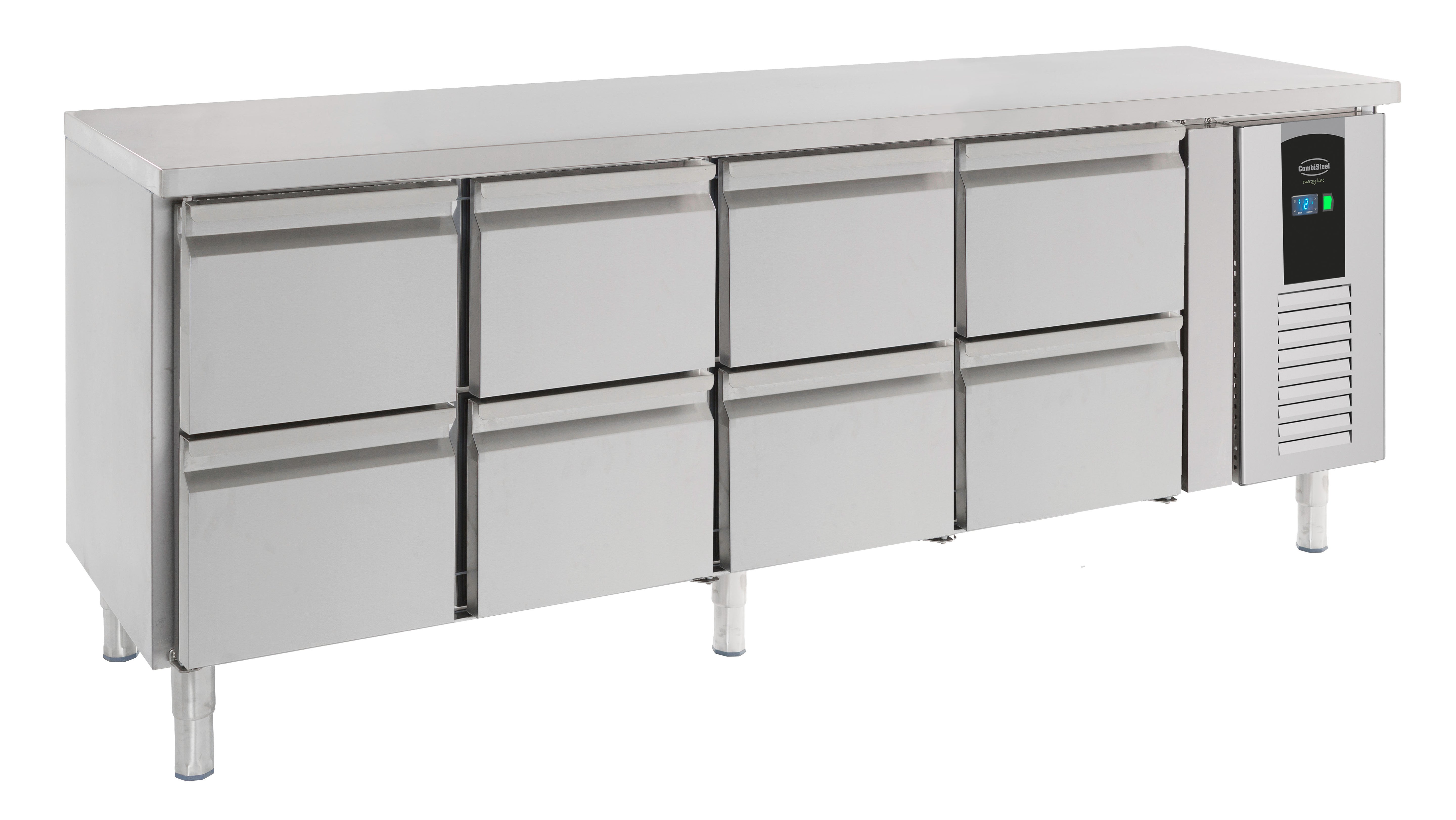 Table réfrigérée positive 8 tiroirs Energy line couleur en acier inoxydable 2230x700x860 mm 0.3 kw 393 l Comb Combisteel - Table réfrigérée positive professionnel CHR - matériel cuisine pro - Cuistéo