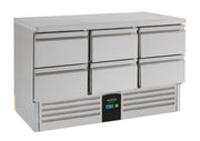 Table réfrigérée positive avec 6 tiroirs Energy line équipé d'évaporateur 1368x700x870 mm Inox Combisteel - Table réfrigérée positive professionnel CHR - matériel cuisine pro - Cuistéo