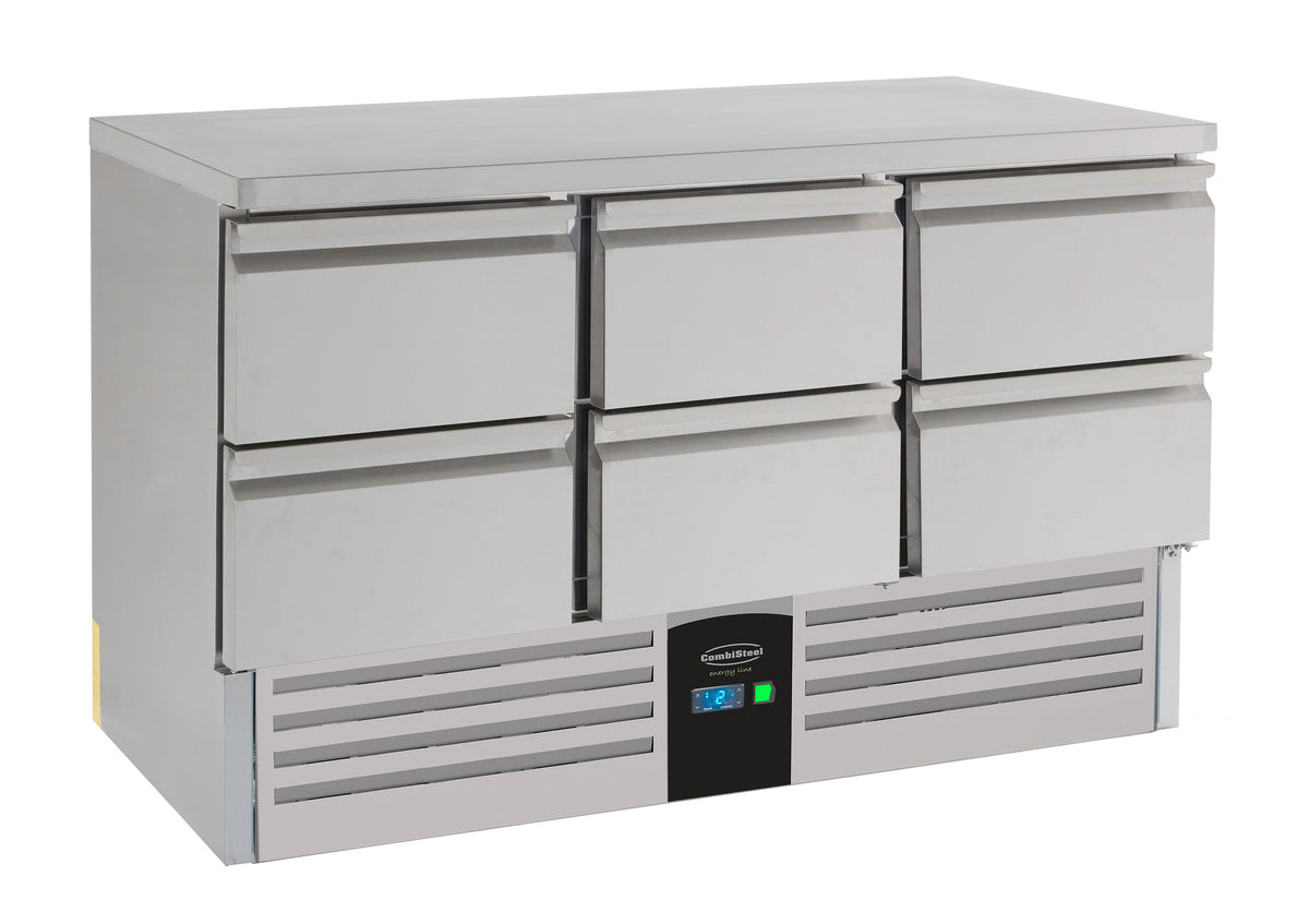 Table réfrigérée positive avec 6 tiroirs Energy line équipé d'évaporateur 1368x700x870 mm Inox Combisteel - Table réfrigérée positive professionnel CHR - matériel cuisine pro - Cuistéo
