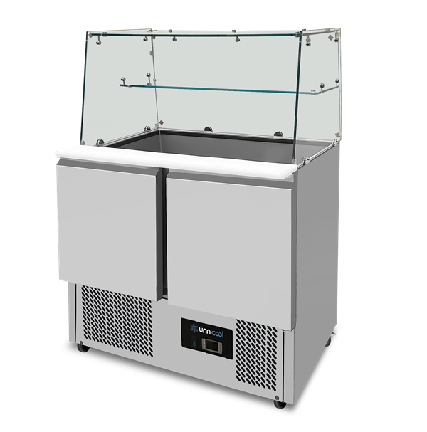 Saladette réfrigérée vitrée - 2 portes - 240 L - froid statique - L 900 x P 700 x H 850 mm - Unninox