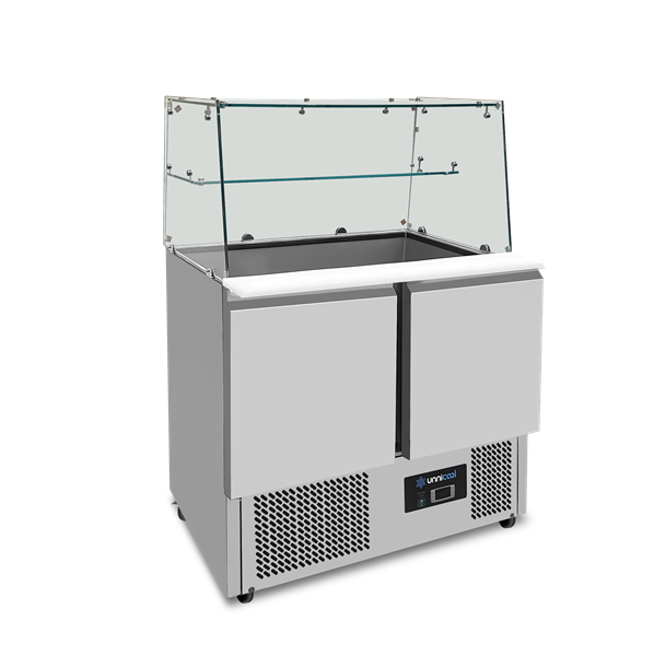 Saladette réfrigérée vitrée - 2 portes - 240 L - froid statique - L 900 x P 700 x H 850 mm - Unninox
