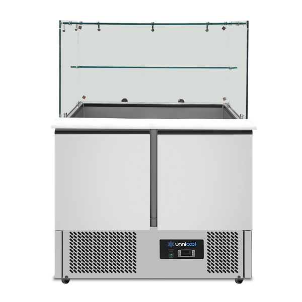 Saladette réfrigérée vitrée - 2 portes - 240 L - froid statique - L 900 x P 700 x H 850 mm - Unninox