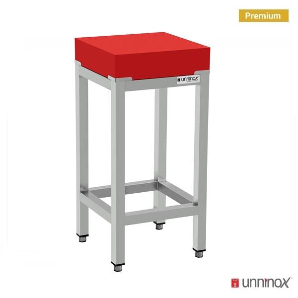 Billot de découpe polyéthylène rouge sur piètement inox - L 400 x P 400 x H 850 mm - Unninox