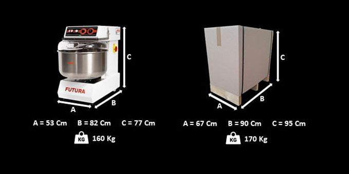 Pétrin à spirale - 40 kg - Variateur vitesse - Minuterie - Cuve inox - Blanc - Triphasé - Peb Machinery