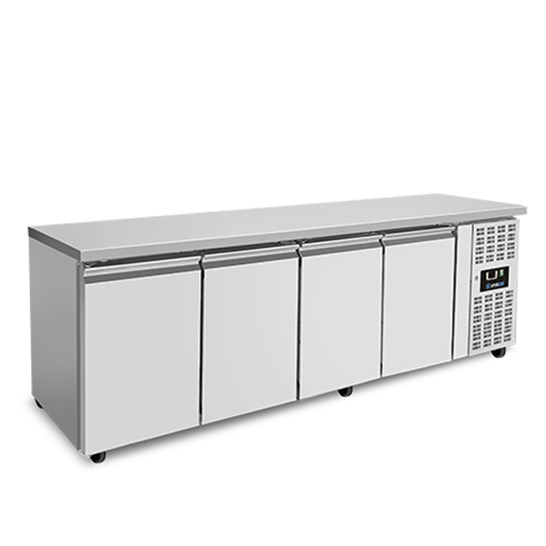 Table réfrigérée positive 4 portes GN 1/1 sans dosseret - L 2230 x P 700 x H 850 mm - Unninox