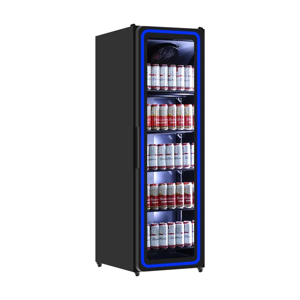 Armoire à boissons vitrée 1 porte - 394 L - éclairage LED bleu - 0 à +1 °C - L 620 x P 635 x H 1980 mm - Unninox