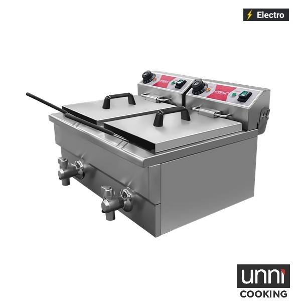 Friteuse électrique à poser 2 x 8 L - 6,5 kW 230 V - L 570 x P 525 x H 355 mm - Unninox