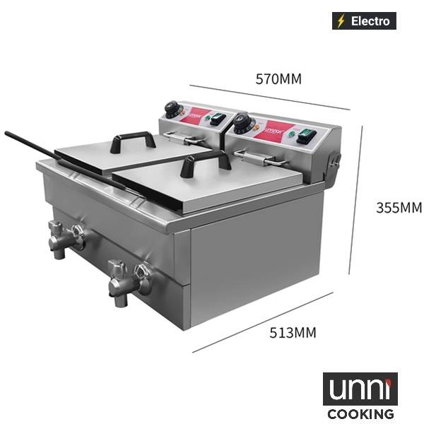 Friteuse électrique à poser 2 x 8 L - 6,5 kW 230 V - L 570 x P 525 x H 355 mm - Unninox