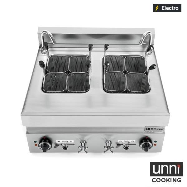 Cuiseur à pâtes électrique 2 cuves 2 x 12 L - L 700 x P 650 x H 300 mm - 2 x 7 kW 400 V - Unninox