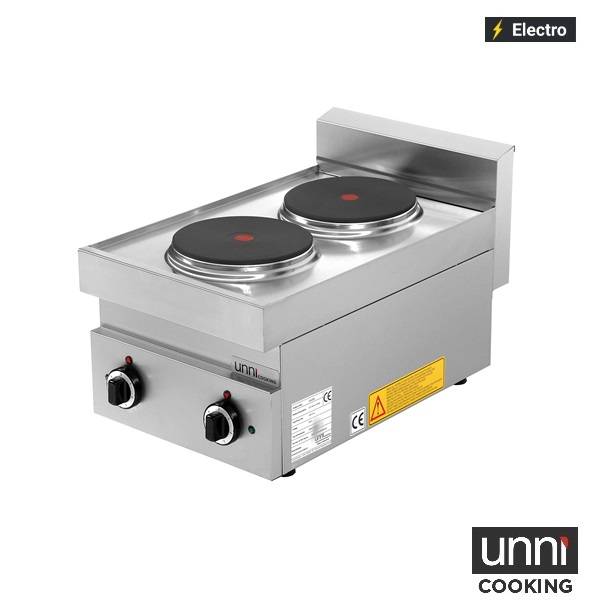 Fourneau électrique 2 plaques fonte 5,2 kW 400 V - L 400 x P 650 x H 320 mm - Unninox
