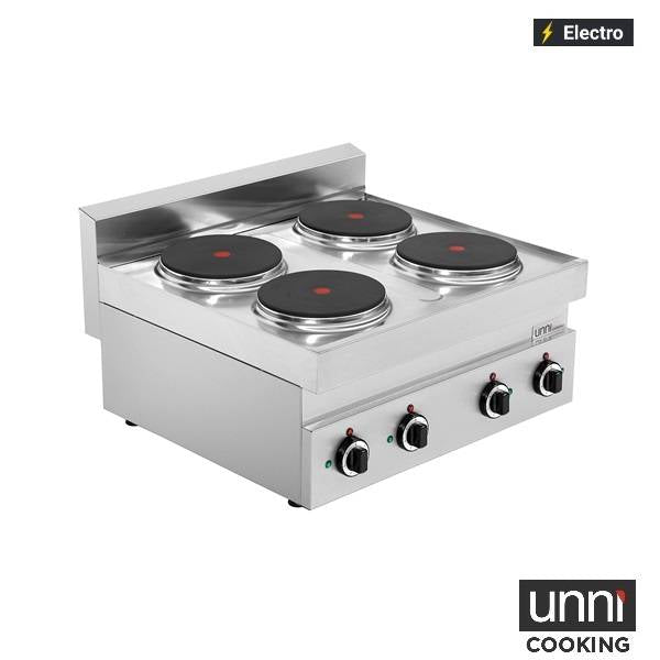 Fourneau électrique 4 plaques fonte 10,4 kW 400 V - L 700 x P 650 x H 320 mm - Unninox