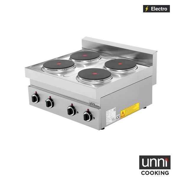 Fourneau électrique 4 plaques fonte 10,4 kW 400 V - L 700 x P 650 x H 320 mm - Unninox